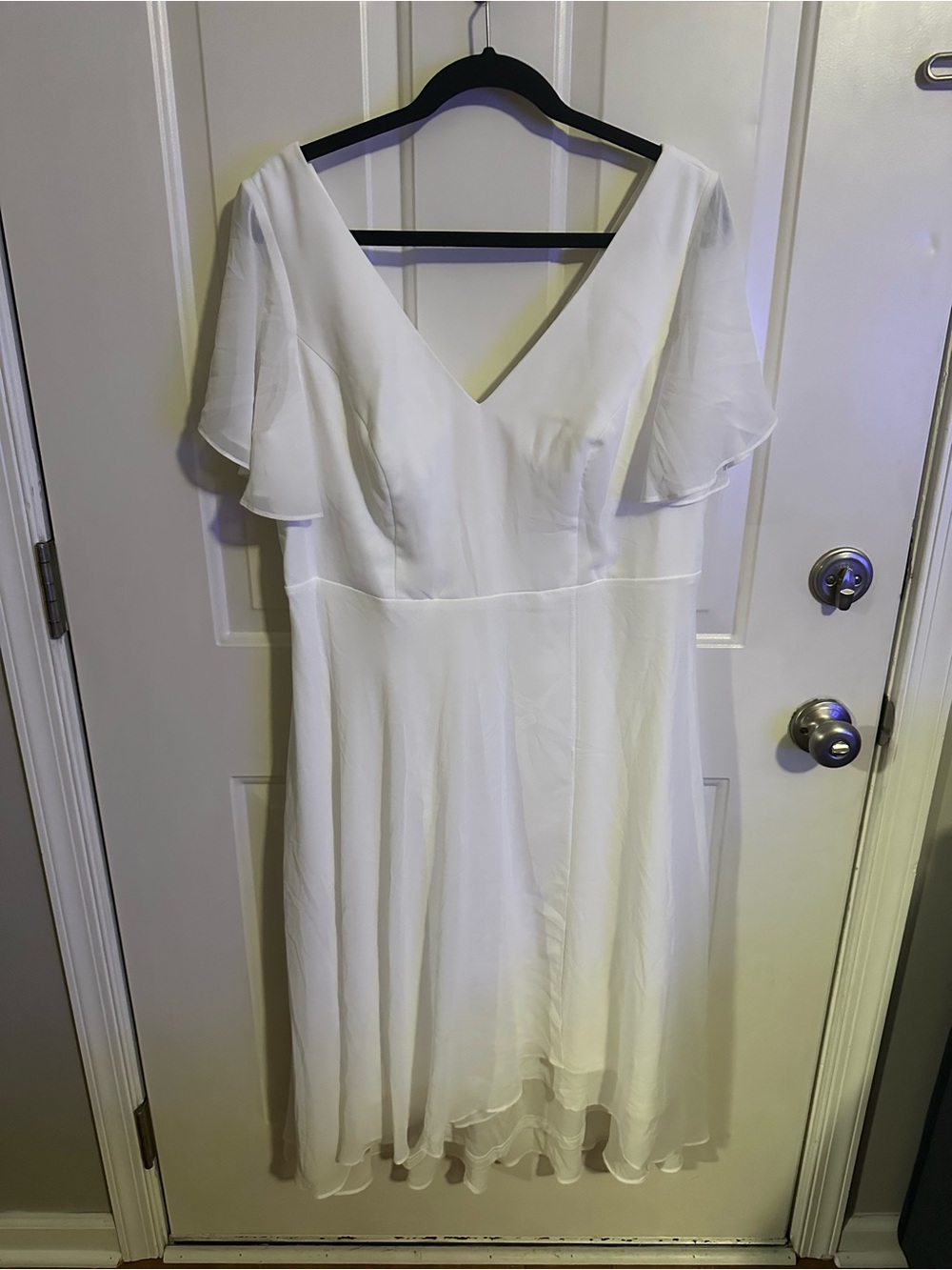 Ever Pretty White V-Neck Flutter Sleeve A-Line Dress